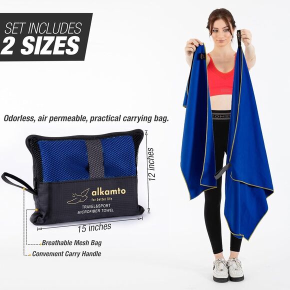 Microfiber Gym & Travel Towel Set of 2 Size in 1 Pack XL & S Quick Dry Yoga - Picture 4 of 16